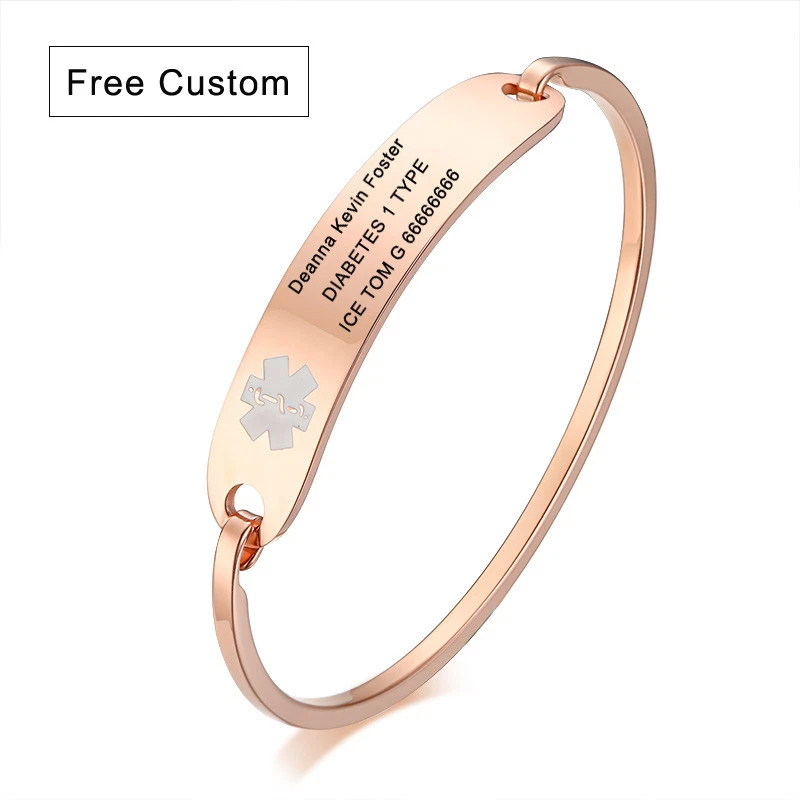 Bangle Medical ID Alert Charm Bracelet for Women