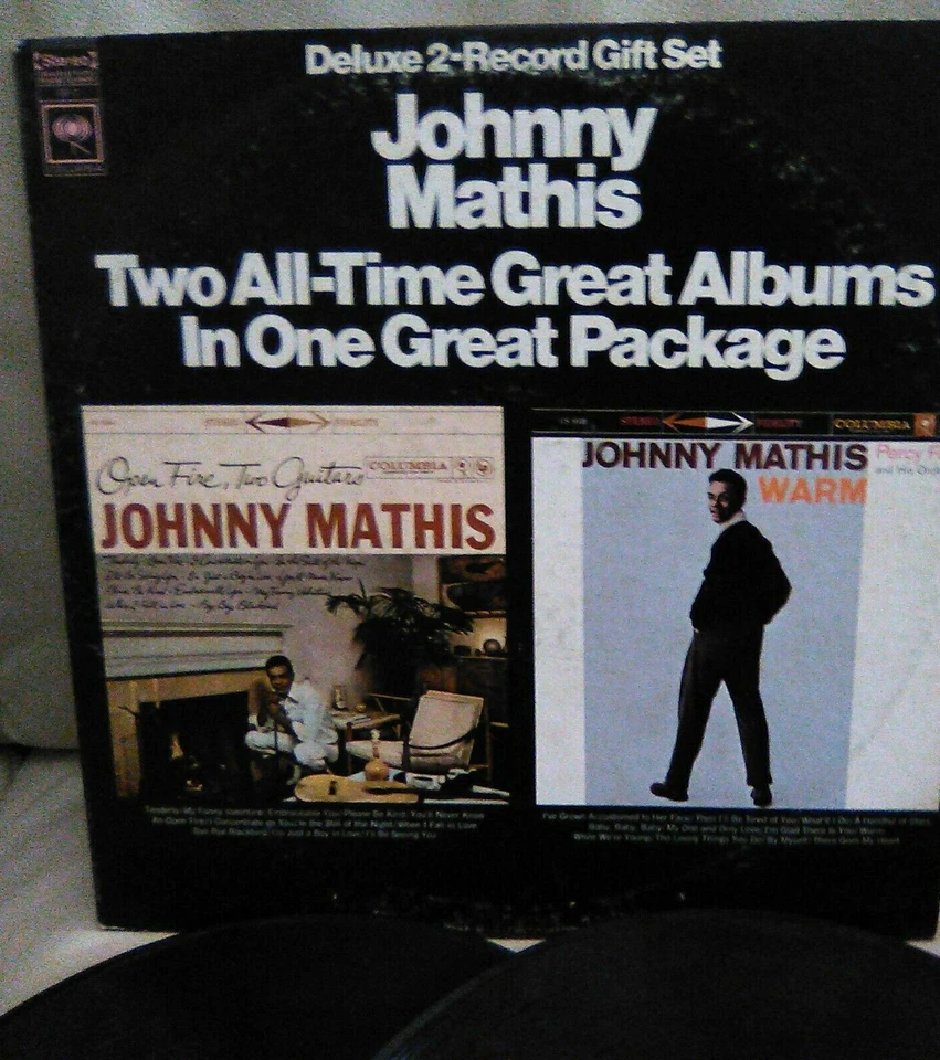 Johnny Mathis Two Albums Warm & Open Fire Two Guitars Gatefold Vinyl LP Record - Image 2 of 4