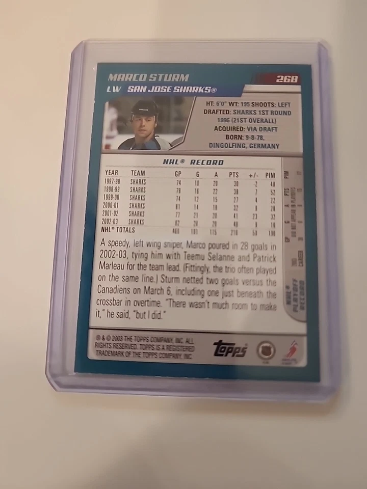 2003-04 Topps O-Pee-Chee Blue Line Marco Sturm 310/500 San Jose Sharks #268 . - Image 2 of 2