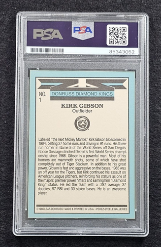 1986 KIRK GIBSON Signed Donruss Diamond Kings Card-DETROIT TIGERS-PSA 10 Auto - 第 4/4 張圖片