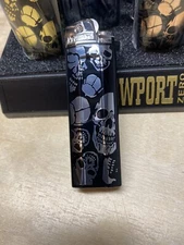 Newport Zero Single Jet Torch Cigar Lighter - Skull Theme - Silver - New