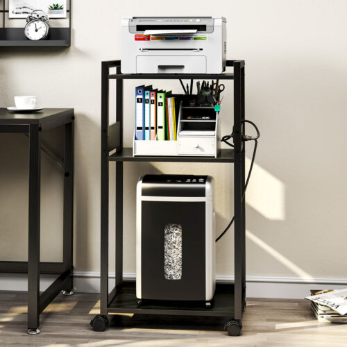 TC-HOMENY Mobile Printer Stand w/ Power Station 3-Tier Scaner Cart Storage Shelf