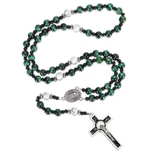 HANDMADE Catholic 8mm Beads Rosary for Men Wearable Large Black Rosary Neckla...
