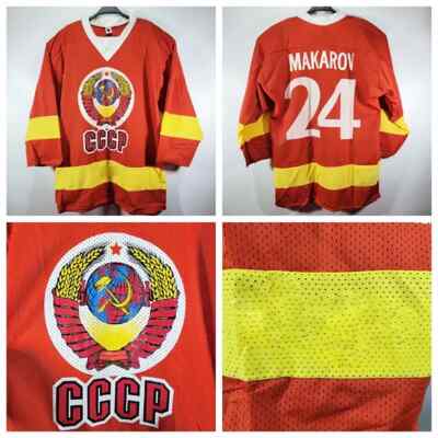 Vintage Retro Makarov #24 Team CCCP USSR Hockey Jersey Red Custom Names