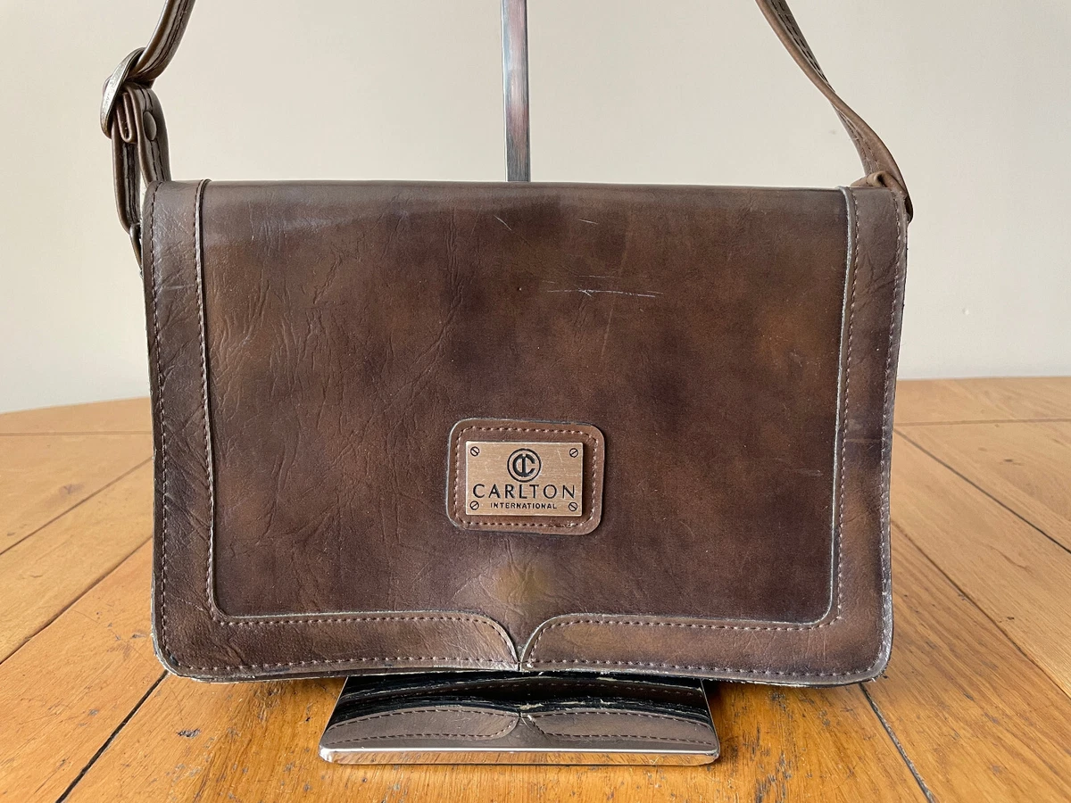Carlton Brown Leather Crossbody Saddle Messenger Flap Bag Multi Compartment