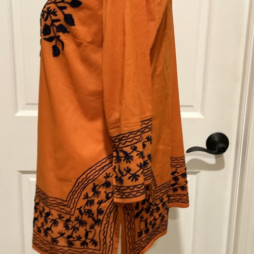 NWT Gretchen Scott Embroidered Split Neck Tunic Top Size M Orange/navy Blue - Picture 5 of 8