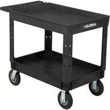 Plastic Utility Cart with Tray Top 2 Shelf 44"Lx25-1/2"W 8" Casters Black