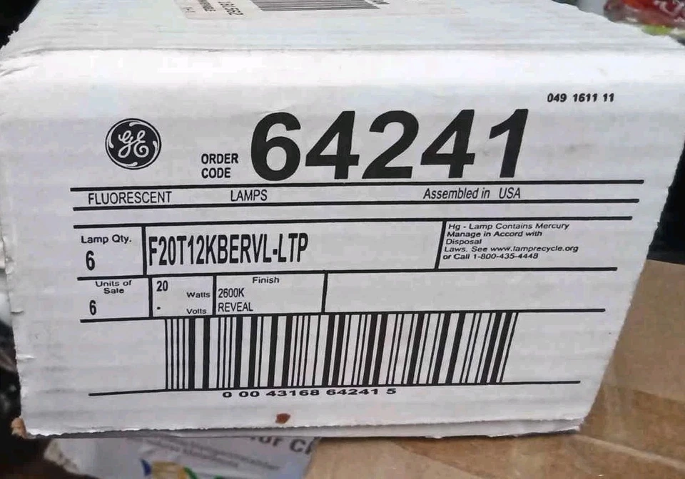 6 GE Warm White Medium Bi-pin t12 Fluorescent Light Bulb F20T12kBERVL-LTP - Image 2 of 4