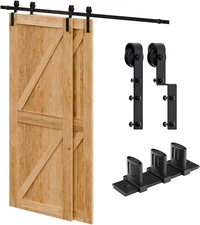 5 Feet Bypass Sliding Barn Door Hardware Kit for Double Wooden Doors-Single Trac