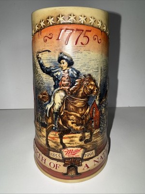 1991 Miller High Life Birth Of A Nation Paul Revere Beer Mug Stein 1st Series