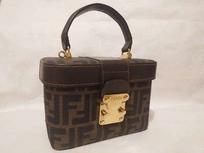 FENDI Zucchino Vanity Bag Brown Monogram Gold Hardware Rare Vintage Handbag