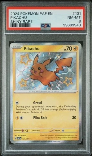 Pokemon TCG Shiny Pikachu Paldean Fates 131/91 English Full Art Graded PSA 8