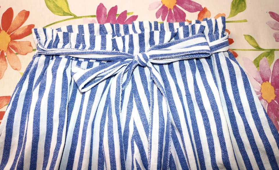 Shorts Leinenshorts Gestreift kurze Hose Blau Weiß Locker Sitzend - Bild 4 von 4