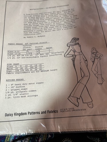 Daisy Kingdom sport Ladies Stretch Ski Pants 44 UNCUT vtg 1987 sewing Pattern - Picture 6 of 8