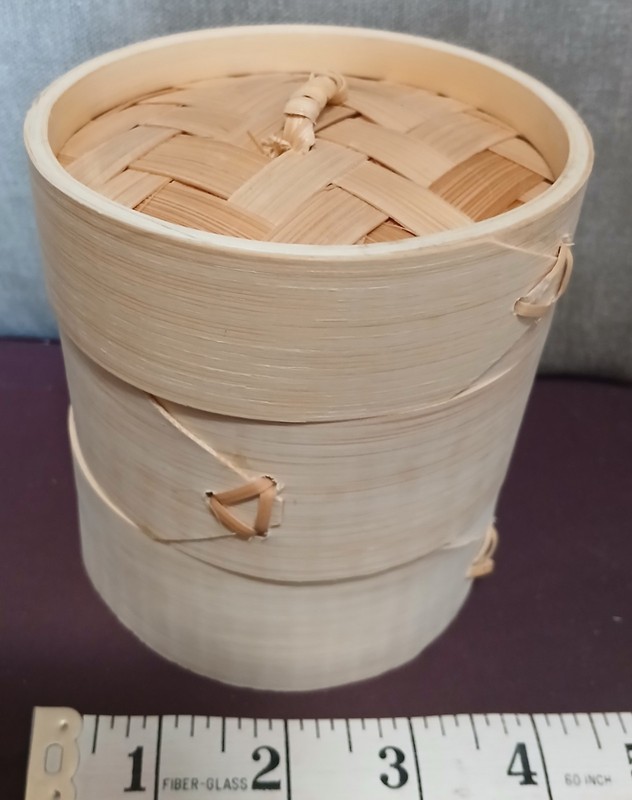 4" Mini Bamboo Steamer Never Used 3 Piece