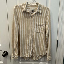 Universal Thread Women’s Button Up Collared Long Sleeve Beige/White Striped XS