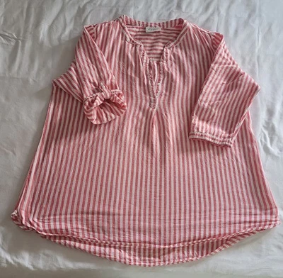 Gina - Bluse Tunika 50/52 rot/ weiß Leinen - Bild 1 von 4