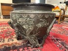 Meiji Bronze Jardiniere Relief Cast Dragons Signed Yoshida Zo Monumental 23x17” — photo 4