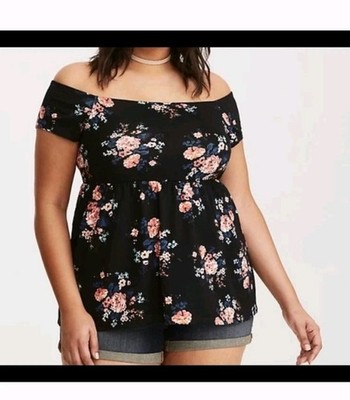 TORRID Women's Floral Print Off Shoulder Babydoll Top/ Plus Size 0x (12)/ NWT 