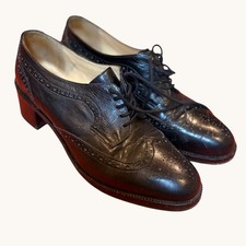 KENNETH COLE Women's Leather Wingtip Shoes 8.5 Black Brogue Oxford Heels Vintage