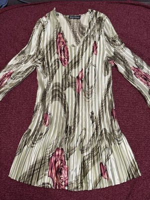 NWOT Vtg Mini Pleats Lg Floral Print Pleated Tunic Issey Style Texture Spring