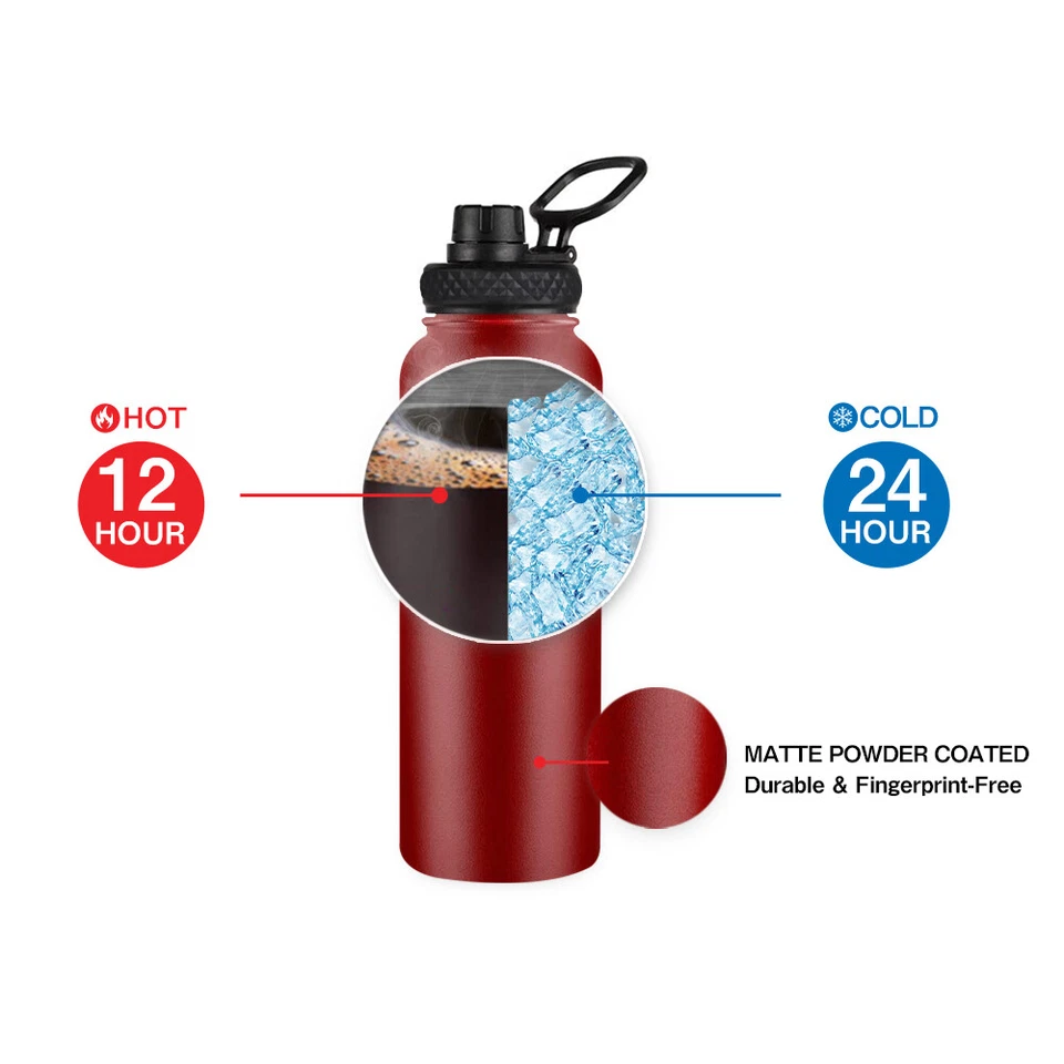 40oz Water Bottle Stainless Steel Vacuum Double Wall Insulation Sport Wide Mouth - Image 4 of 4