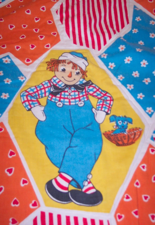 Muñeca vintage Raggedy Ann and Andy bebé infantil manta edredón cuna 70x32 Foto 2 de 4