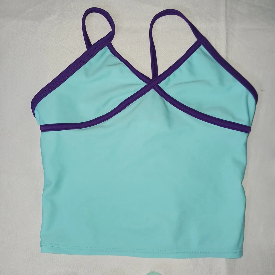 Antiguo Tops de Natación Tankini Azul Marino Niñas XS Azul Blanco Púrpura Verde Midriff Usado en Excelente Condición Foto 3 de 4