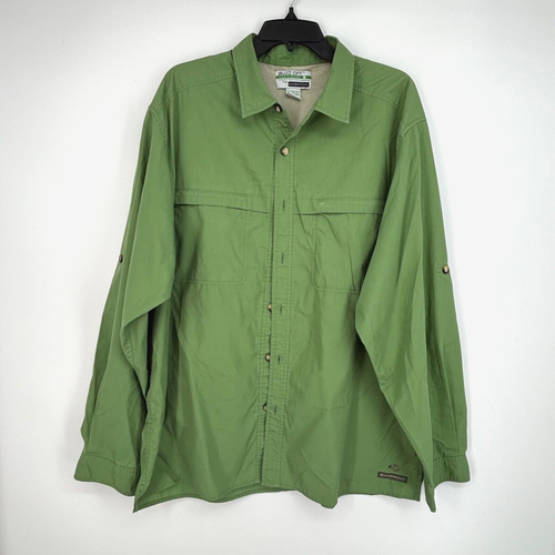 Ex Officio Mens XL Button Front Shirt Willow Green Vented Long Sleeeves Buzz Off