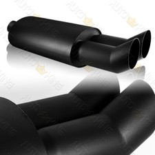 Universal 3 Dual Angle Slant Tip T304 Black Racing Exhaust Muffler 2.5 Inlet Universal 3 Dual Angle Slant Tip T304 Black Racing Exhaust Muffler 2.5 Inlet