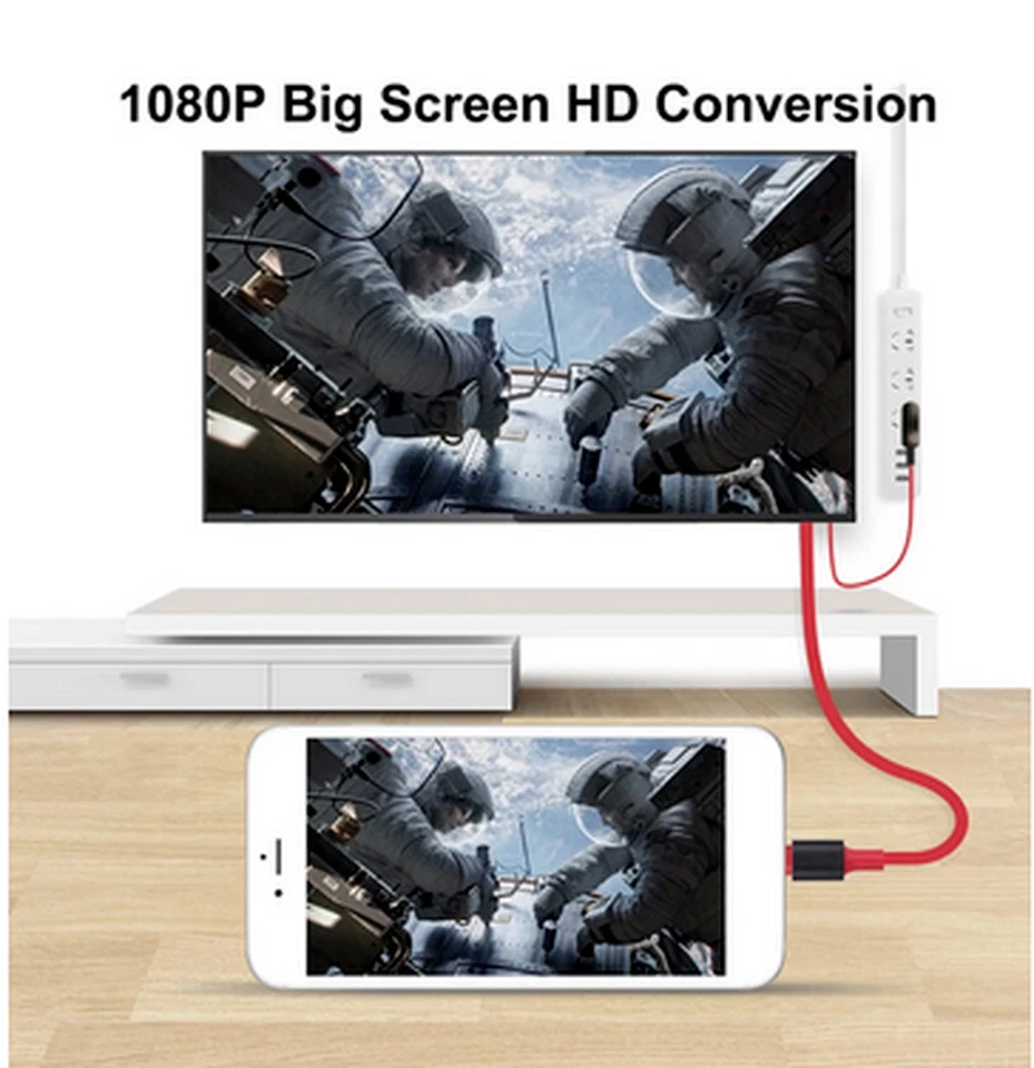 HDMI зеркальный AV кабель телефона на ТВ HDTV адаптер 1080P для iPhone 13 12 11 XR 8 - Изображение 4 из 4