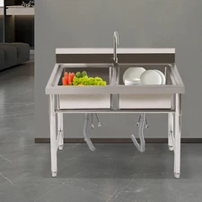 Double Compartment Commercial Restaurant Utility Kitchen Sink Stainless Steel