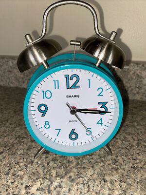 Sharp Twin Bell Alarm Clock, Teal, Touch Activated Back Light