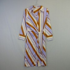 F&F FW Bridge Dress Size 8 Lilac Ivory Stripe Wrap Shirt Midi Smart Casual 70s