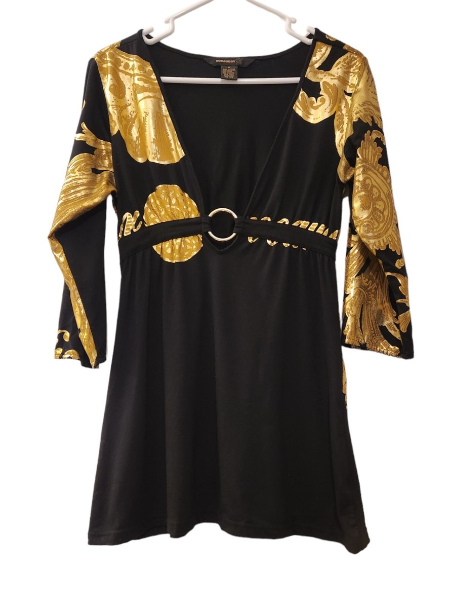 black and gold high low dress Windsor high-low dress w/ black gold floral print