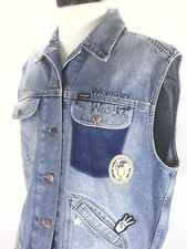 Wrangler Woodstock Retro Denim Vest Embroidered Patches Trucker Womens M-l Rare