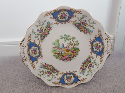 Vintage E Brian & Co Foley Porzellan Broadway blau Vögel Blumen Kuchenteller