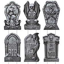 6-Piece Halloween Tombstone Yard Signs with Stakes - Large Eerie Graveyard De...