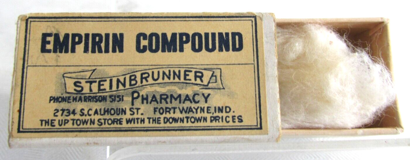 Fort Wayne In. Advertising STEINBRUNNER PHARMACY Empirin Compound empty Pill Box