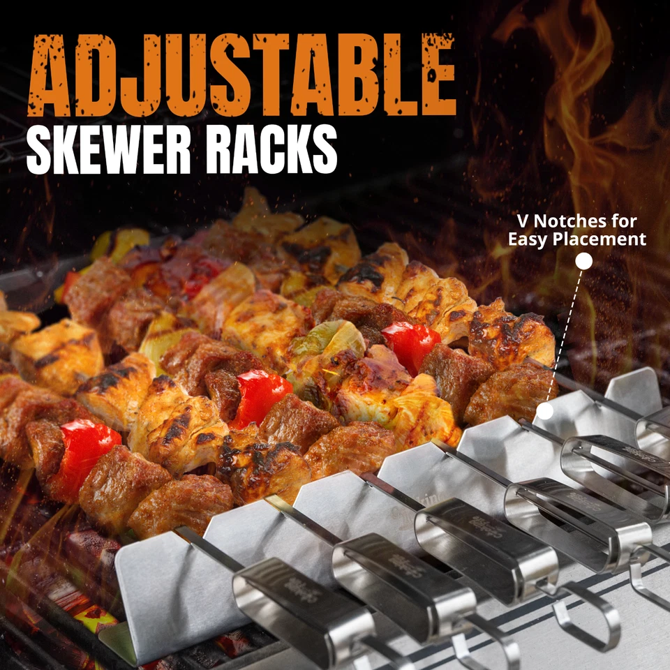 Metal Skewers for Kabobs Plus Skewer Racks - BBQ Skewers for Grilling W/ Case - Image 4 of 4