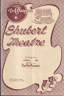 Cue For Passion: Shubert Theatre New Haven program World Premiere 1958