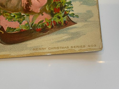 Antique Christmas Postcard Embossed Unused Set 2 AMP Girls Sled Series 403 LOT B - Afbeelding 3 van 8