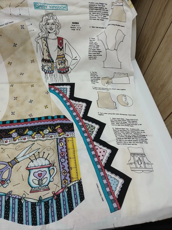 Acogedor chaleco de costura Daisy Kingdom panel de tela costurera gráficos adulto S M L #515434 Foto 3 de 3