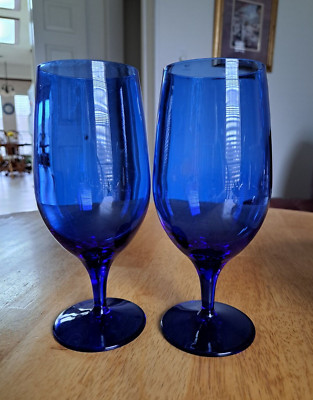 LIBBEY STEMWARE DRINK GLASSES GOBLET WINE GLASSES SET OF 2 COBALT BLUE VINTAGE