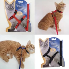 US 2Pc Adjustable Cat Halter Harness Nylon Strap Collar Leash Belt Safety Fine
