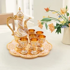 Vintage Turkish Tea Set Luxury Turkish Coffee Set with Pot&6 Cups for Home Decor