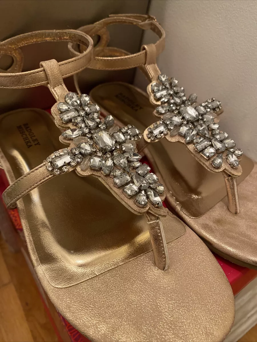 Badgley Mischka Girls Cara BarStow Rose Gold Shimmer Flat Sandals