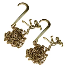 Unused 2PC G70 5/16''x10' Transport Tow Chain J Hook Long Shank w/ Grab HooK