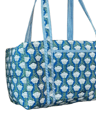 Multi Pink Floral Printed Cotton Duffle Bags Quilted Weekender Overnight Bags - Picture 13 of 25