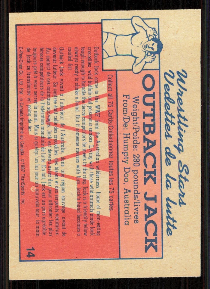 1987 O-Pee-Chee WWF #14 Outback Jack RC - NRMT or better - Image 2 of 2